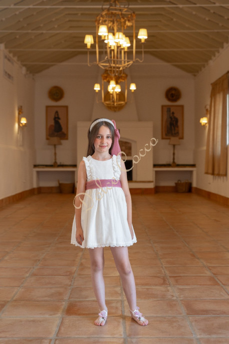 Vestido niña damita arras tul y gasa blanco malva